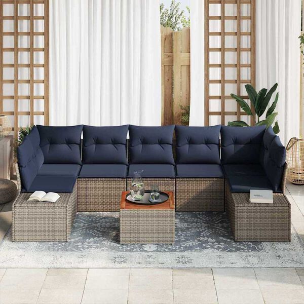 vidaXL Garden Sofa Set with Cushion 8 pcs Grey Poly rattan