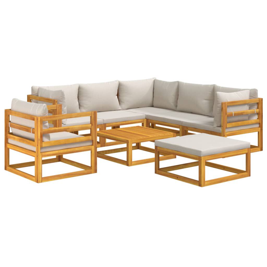 vidaXL 8 Piece Garden Lounge Set with Light Grey Cushions Solid Wood