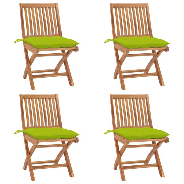 vidaXL Folding Garden Chairs with Cushions 4 pcs Solid Teak Wood