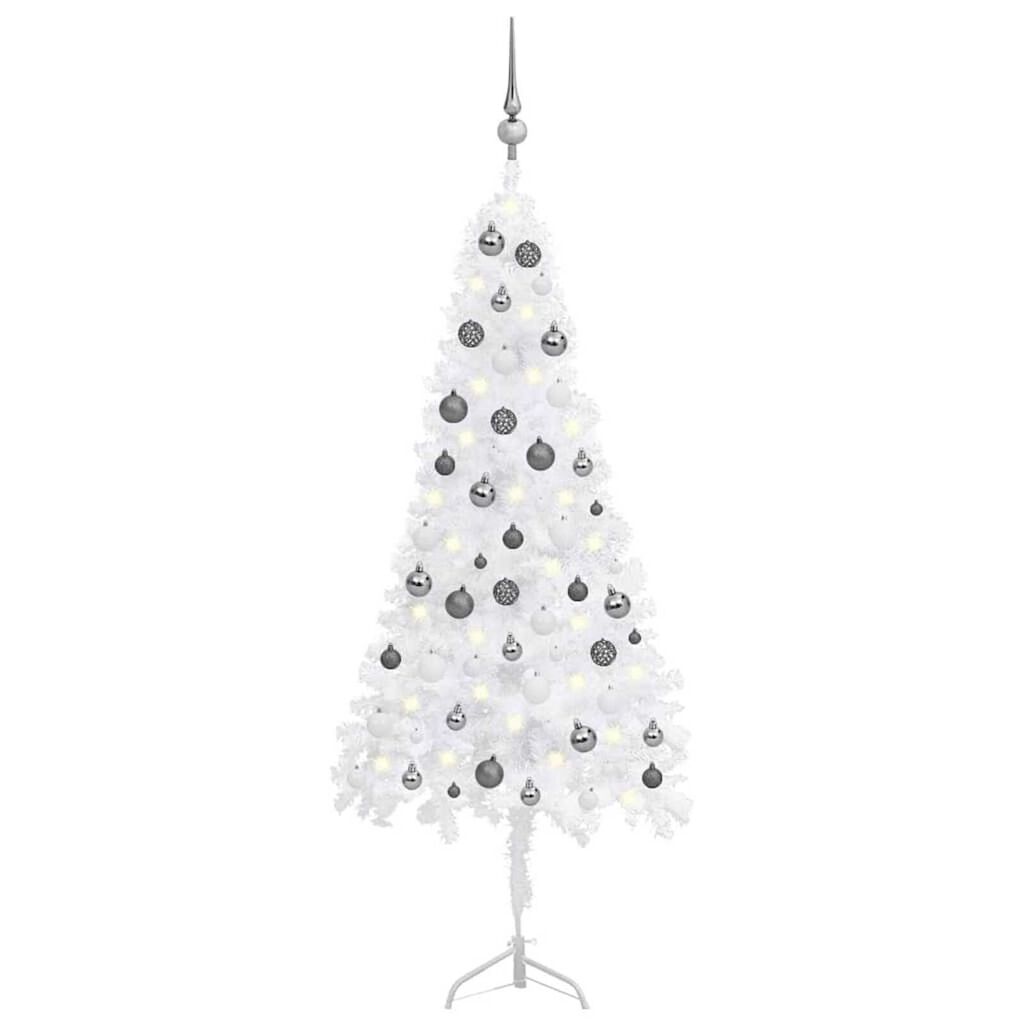vidaXL Corner Artificial Christmas Tree LEDs&Ball Set White 150 cm PVC