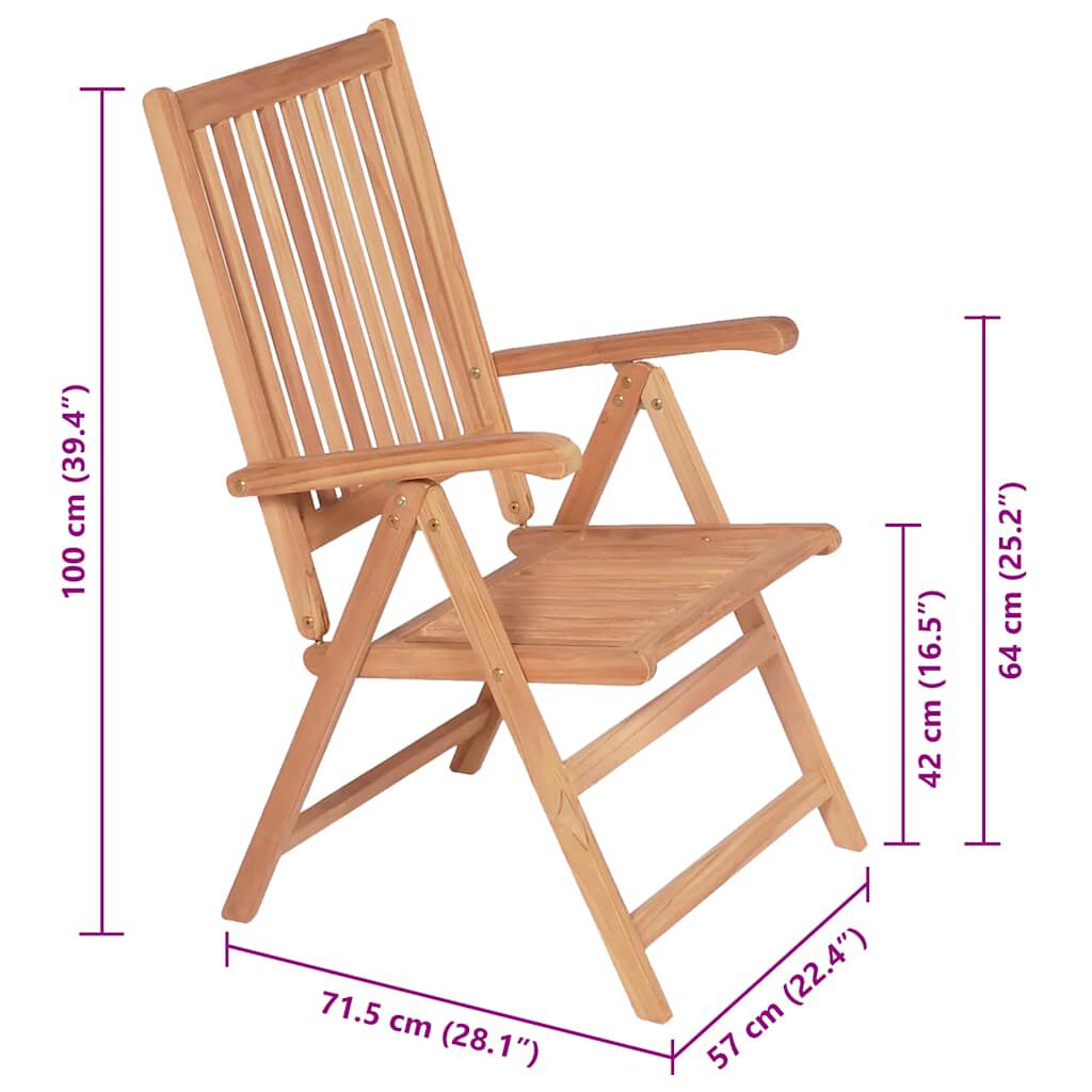 vidaXL Reclining Garden Chairs 2 pcs Solid Teak Wood