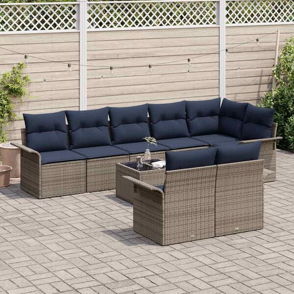vidaXL 9 Piece Garden Sofa Set with Cushions Grey Poly Rattan
