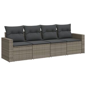 vidaXL 4 Piece Garden Sofa Set with Cushions Grey Poly Rattan