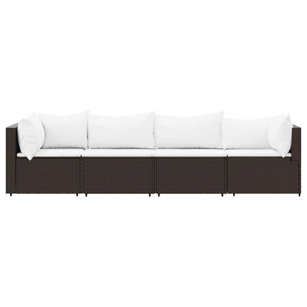 vidaXL 4 Piece Garden Lounge Set with Cushions Brown Poly Rattan
