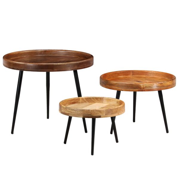 vidaXL Table Set 3 Pieces Solid Mango Wood and Steel