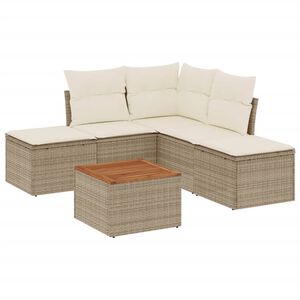 vidaXL 6 Piece Garden Sofa Set with Cushions Beige Poly Rattan