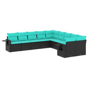 vidaXL 10 Piece Garden Sofa Set with Cushions Black Poly Rattan