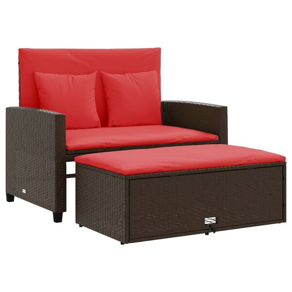 vidaXL Garden Sofa with Cushions 2-Seater Brown Poly Rattan