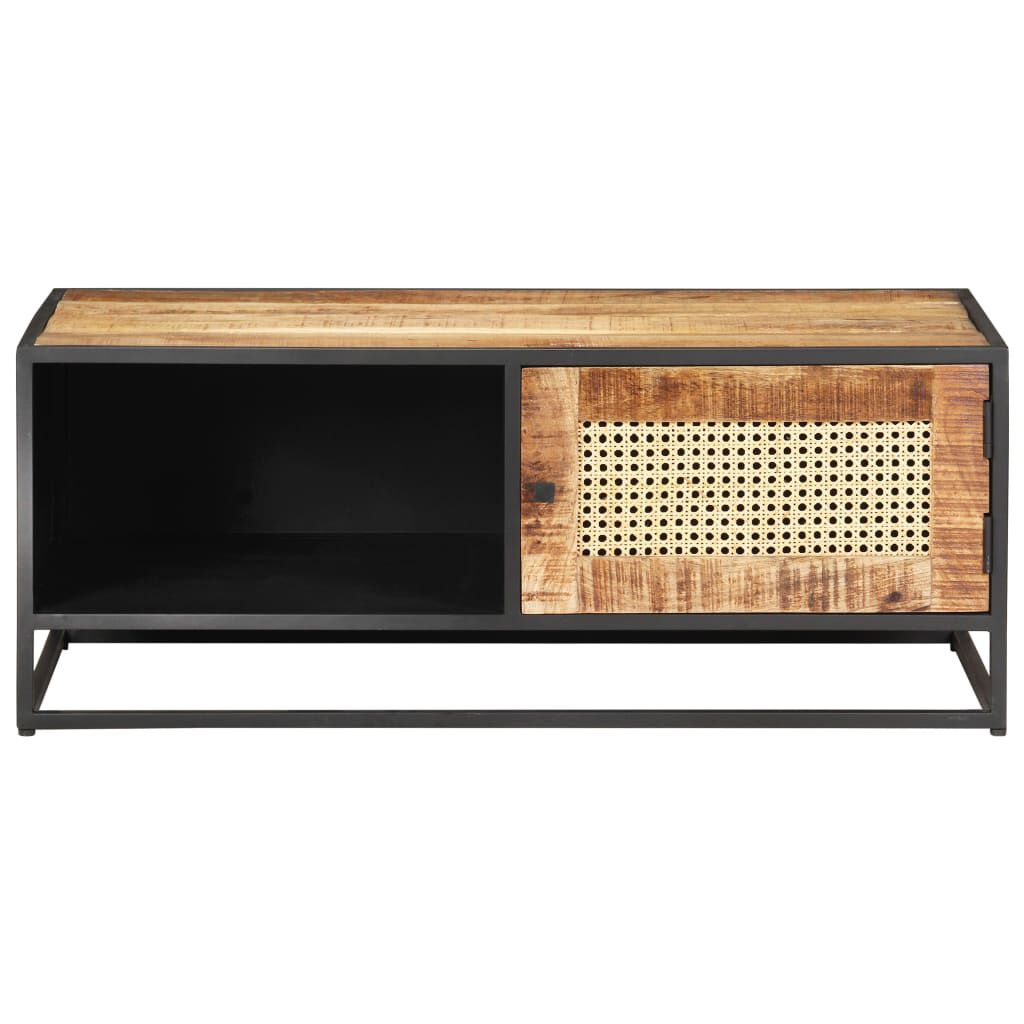 vidaXL Coffee Table 90x50x35 cm Rough Mango Wood and Natural Cane