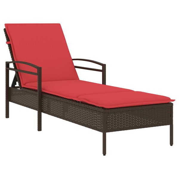 vidaXL Sun Lounger with Cushion Brown 63x200x81 cm Poly Rattan