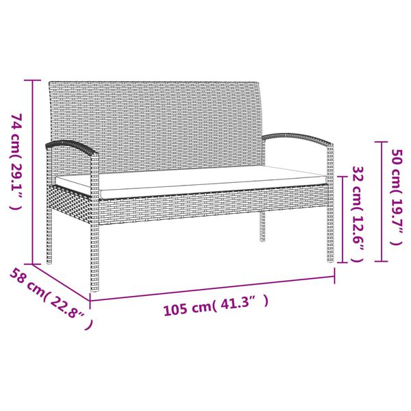 vidaXL Garden Bench with Cushion Black 105 cm Poly Rattan