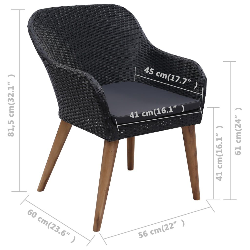 vidaXL 7 Piece Outdoor Dining Set with Cushions Poly Rattan Black