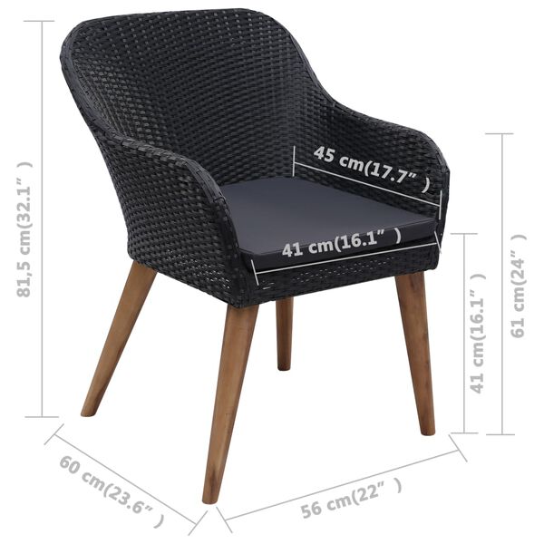 vidaXL 7 Piece Outdoor Dining Set with Cushions Poly Rattan Black
