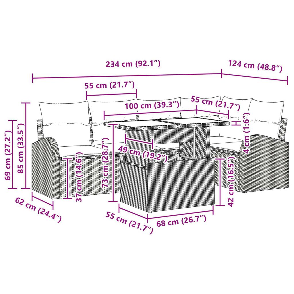 vidaXL 6 Piece Garden Sofa Set with Cushions Black Poly Rattan