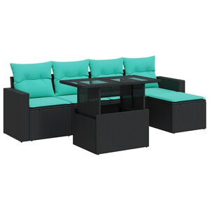 vidaXL 6 Piece Garden Sofa Set with Cushions Black Poly Rattan Acacia