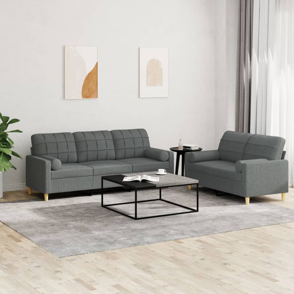 vidaXL 2 Piece Sofa Set with Pillows Dark Grey Fabric