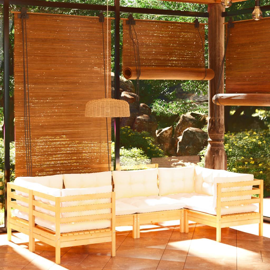 vidaXL 6 Piece Garden Lounge Set with Cream Cushions Pinewood