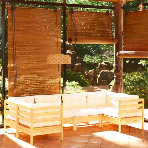 vidaXL 6 Piece Garden Lounge Set with Cream Cushions Pinewood