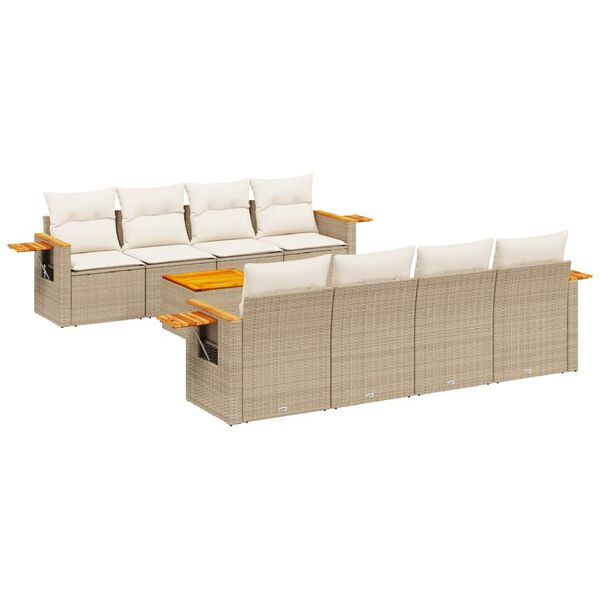 vidaXL 9 Piece Garden Sofa Set with Cushions Beige Poly Rattan