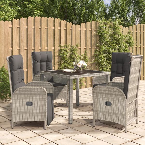 vidaXL 5 Piece Garden Dining Set with Cushions Grey Poly Rattan