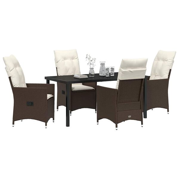 vidaXL Garden Dining Set with Cushion 5 pcs Brown Poly Rattan