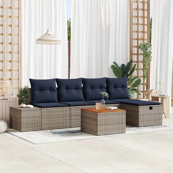 vidaXL Garden Sofa Set with Cushion 6 pcs Grey Poly Rattan