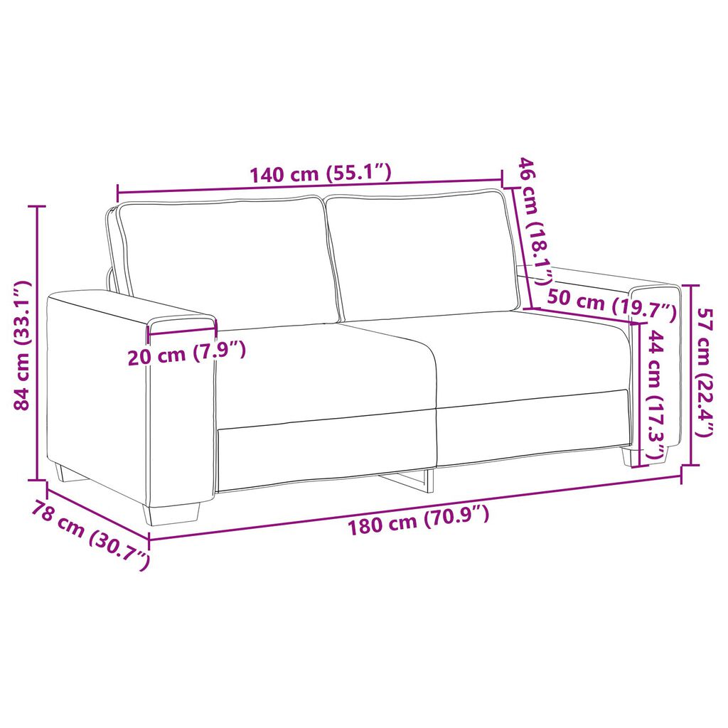 vidaXL Black Loveseat Sofa - 140 cm Faux Leather