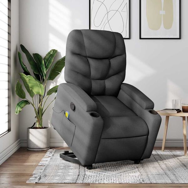 vidaXL Stand up Massage Recliner Chair Dark Grey Fabric