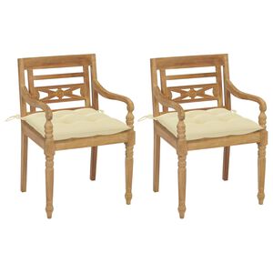 vidaXL Batavia Chairs 2 pcs with Cream White Cushions Solid Teak Wood