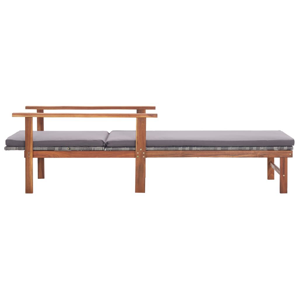 vidaXL Sun Lounger with Cushion Poly Rattan and Solid Acacia Wood Grey