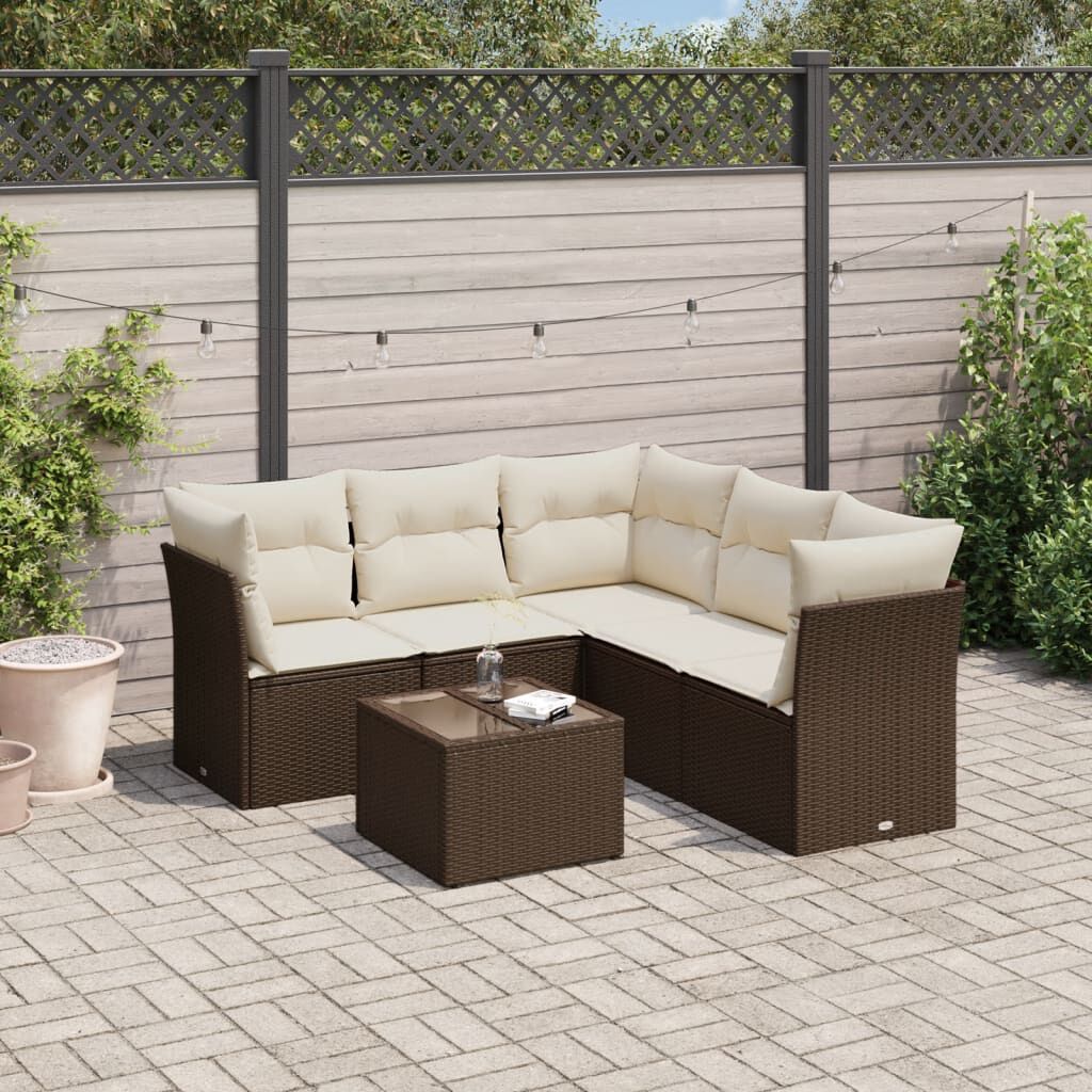 vidaXL 6 Piece Garden Sofa Set with Cushions Brown Poly Rattan