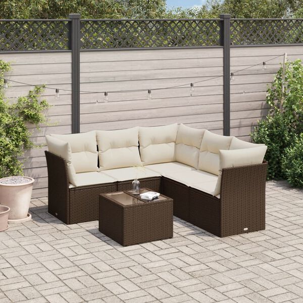 vidaXL 6 Piece Garden Sofa Set with Cushions Brown Poly Rattan