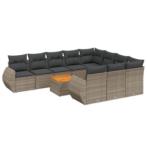 vidaXL 11 Piece Garden Sofa Set with Cushions Grey Poly Rattan