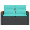 vidaXL Garden Sofa with Cushions 2-Seater Black Poly Rattan