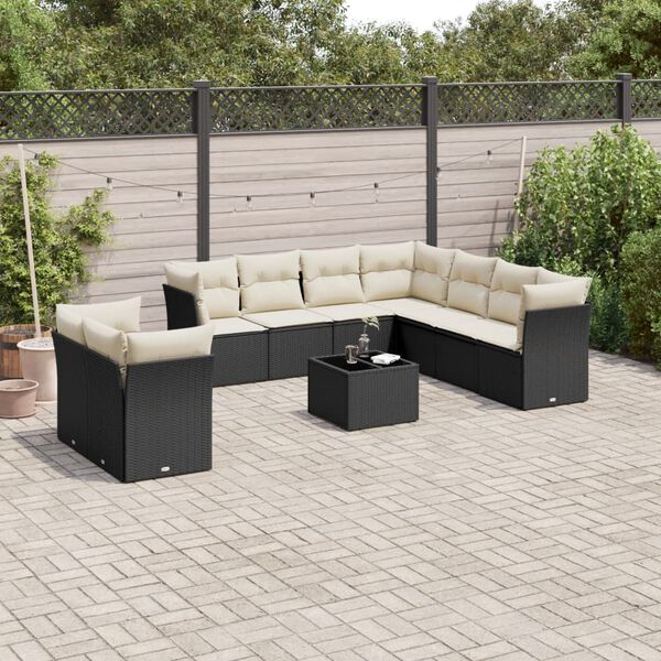 vidaXL 10 Piece Garden Sofa Set with Cushions Black Poly Rattan