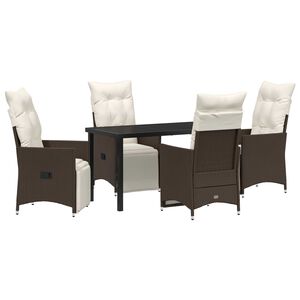 vidaXL Garden Dining Set with Cushion 5 pcs Brown Poly Rattan