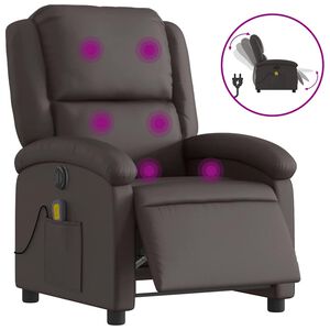 vidaXL Electric Massage Recliner Chair Dark Brown Real Leather