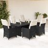 vidaXL 7 Piece Garden Dining Set with Cushions Black Poly Rattan