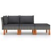 vidaXL 3 Piece Garden Lounge Set Poly Rattan and Solid Eucalyptus Wood