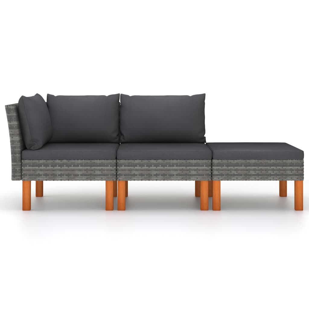 vidaXL 3 Piece Garden Lounge Set Poly Rattan and Solid Eucalyptus Wood