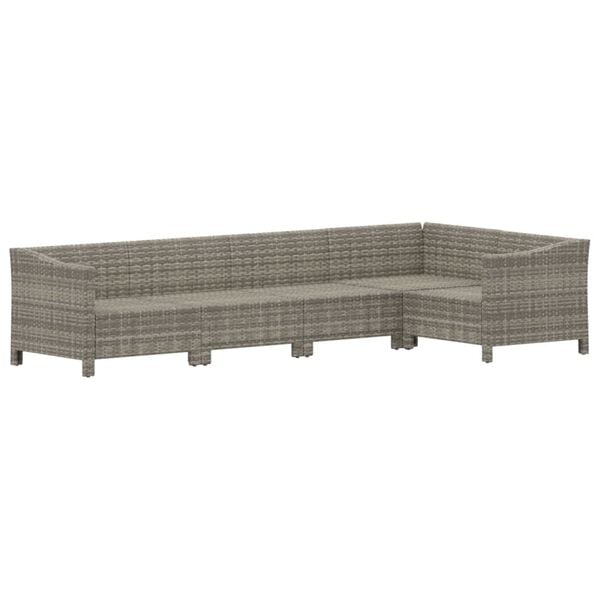 vidaXL 5 Piece Garden Lounge Set with Cushions Grey Poly Rattan