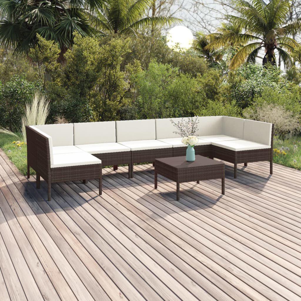 vidaXL 8 Piece Garden Lounge Set with Cushions Poly Rattan Brown