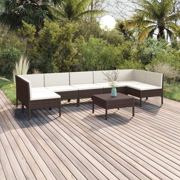 vidaXL 8 Piece Garden Lounge Set with Cushions Poly Rattan Brown
