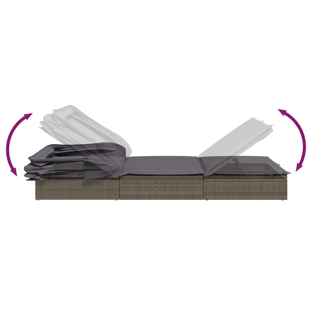 vidaXL Sunbed with Foldable Roof Grey 213x63x97 cm Poly Rattan