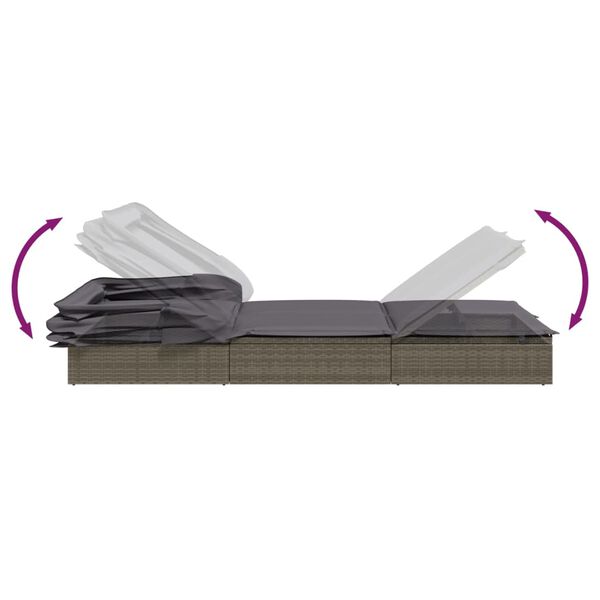 vidaXL Sunbed with Foldable Roof Grey 213x63x97 cm Poly Rattan