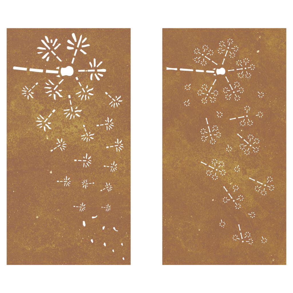 vidaXL Garden Wall Decorations 2pcs 105x55cm Corten Steel Flower Design
