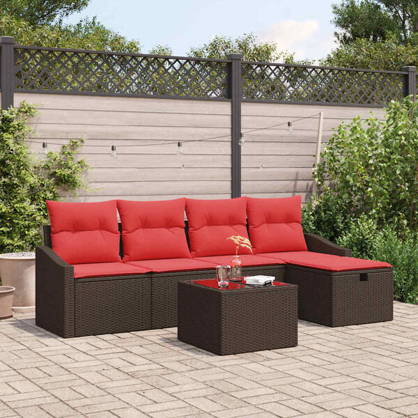 vidaXL Garden Sofa Set with Cushion 6 pcs Brown Poly rattan