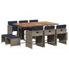 vidaXL 11 Piece Garden Dining Set with Cushions Grey Poly Rattan