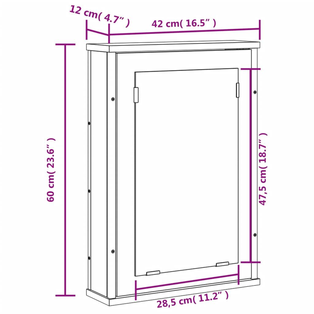 vidaXL Bathroom Mirror Cabinet Smoked Oak 42x12x60 cm Engineered Wood