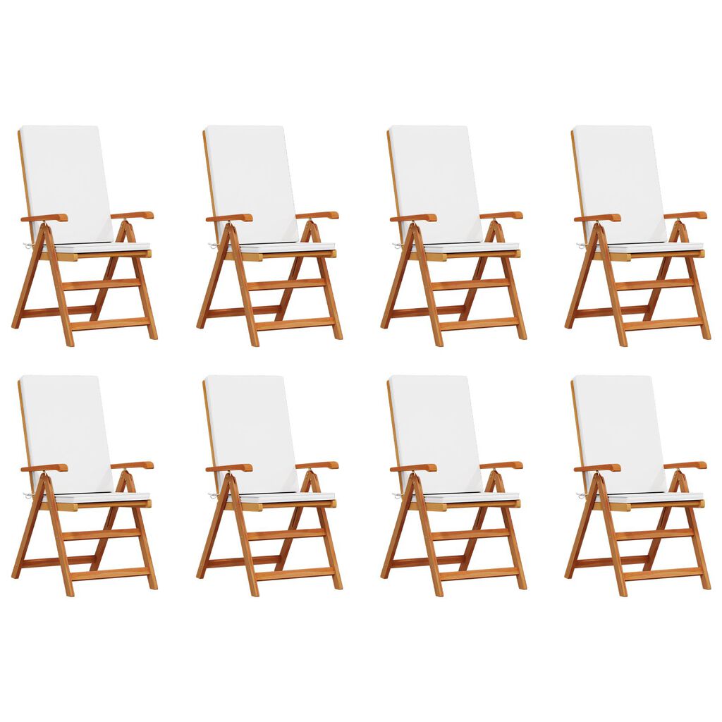 vidaXL Reclining Garden Chairs with Cushions 8 pcs Solid Teak Wood